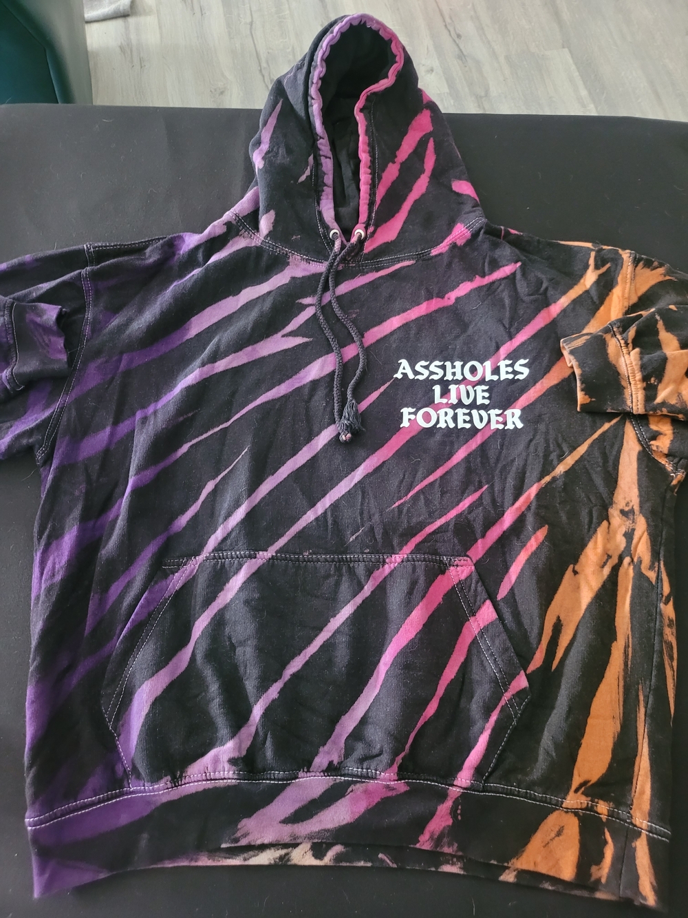 A.L.F Tie-Dye Graphic Hoodie in Black with Purple, Pink & Orange Accents